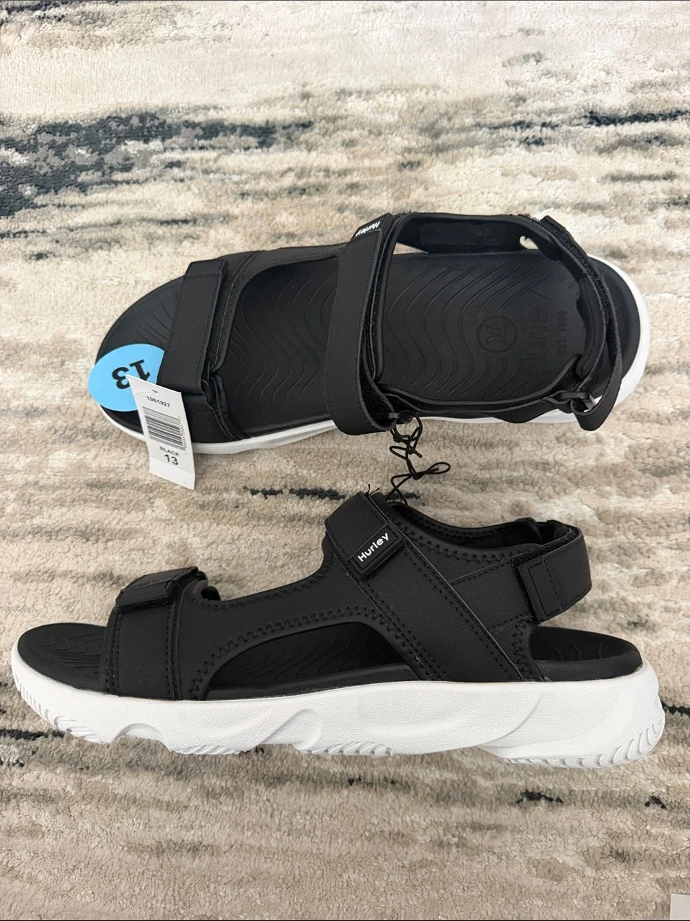 Hurley Black White Mens Strap Sandals Athletic Sandal for men size 13 or Size 9